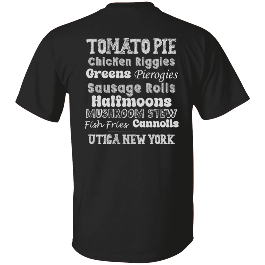 Utica Food List (On Back)T-Shirt – Barking Doodle