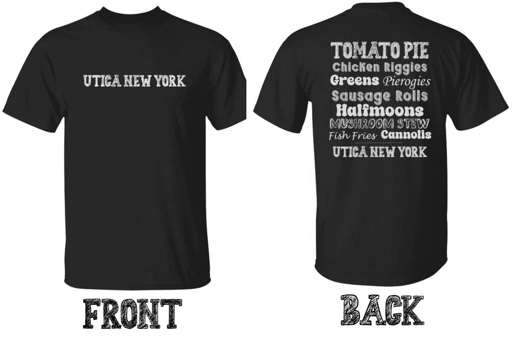 Utica Food List (On Back)T-Shirt – Barking Doodle