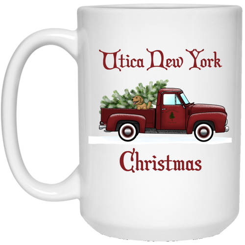 Utica NY Red Truck 15 oz. White Mug