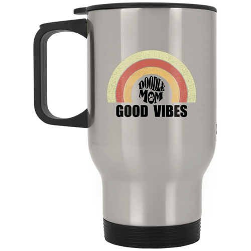Good Vibes Doodle Mom Silver Stainless Travel Mug