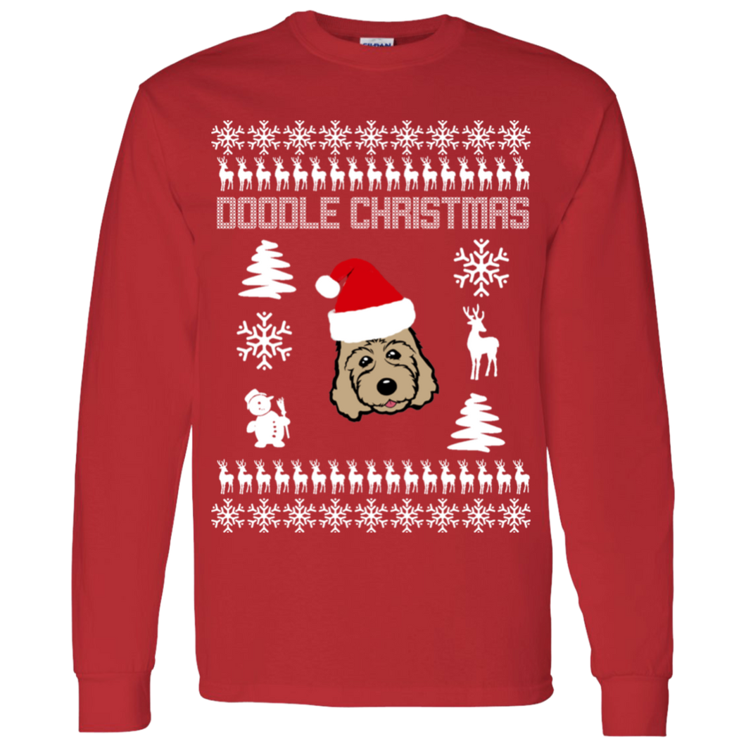 Doodle Ugly Christmas Sweater LS T Shirt 5.3 oz.Goldendoodle and labradoodle