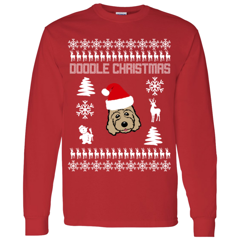 Doodle Ugly Christmas Sweater LS T Shirt 5.3 oz.Goldendoodle