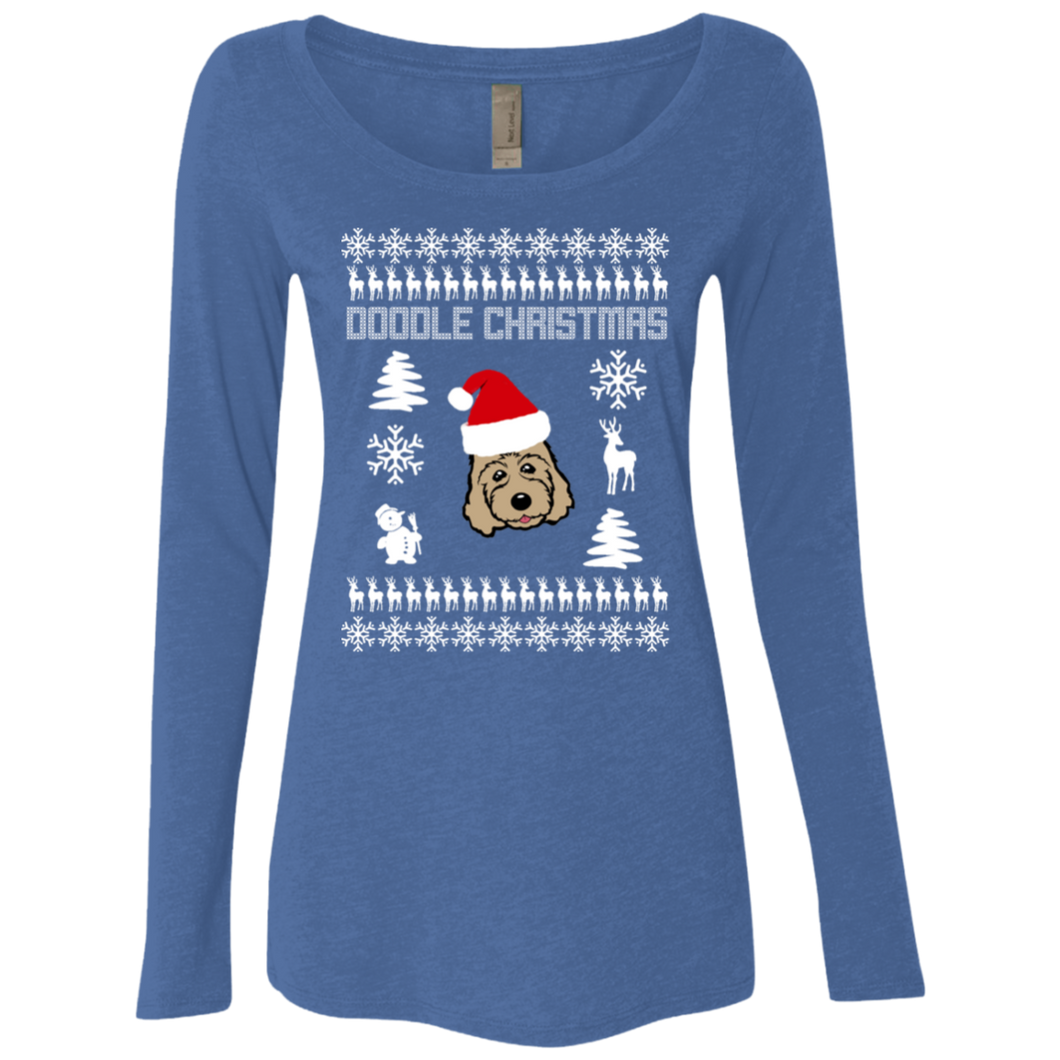 Doodle Ugly Christmas Sweater Ladies Triblend LS Scoop